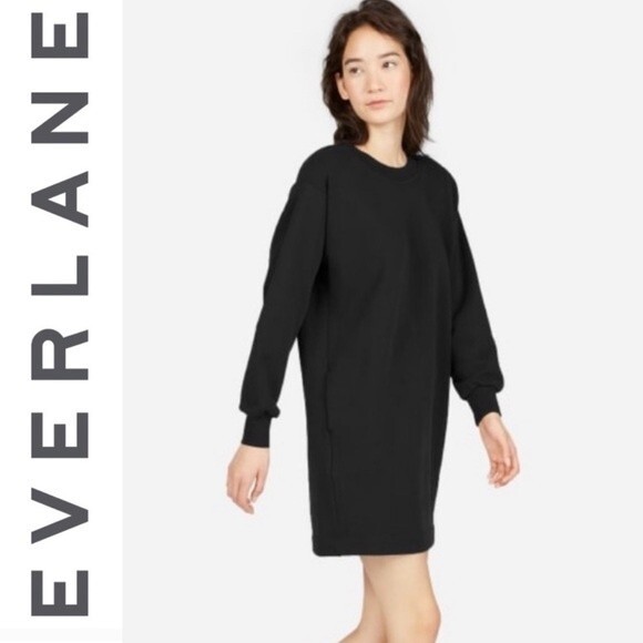Everlane French Terry Crewneck Sweatshirt Dress Black XS Minimalist Loungewear - Picture 4 of 10